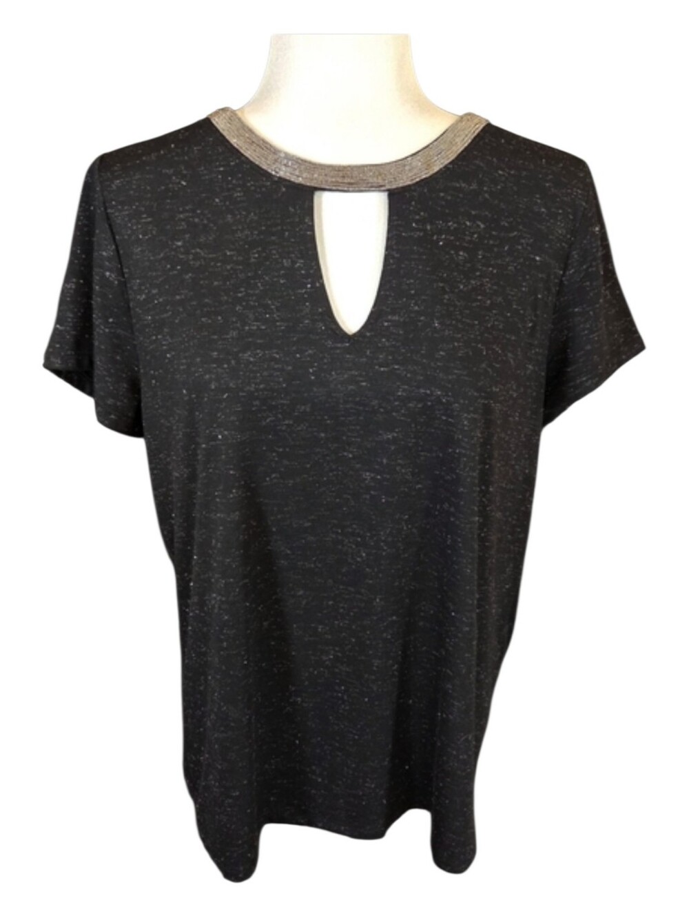 INC Metallic Trim Sparkle Keyhole Blouse Tunic Large NWOT